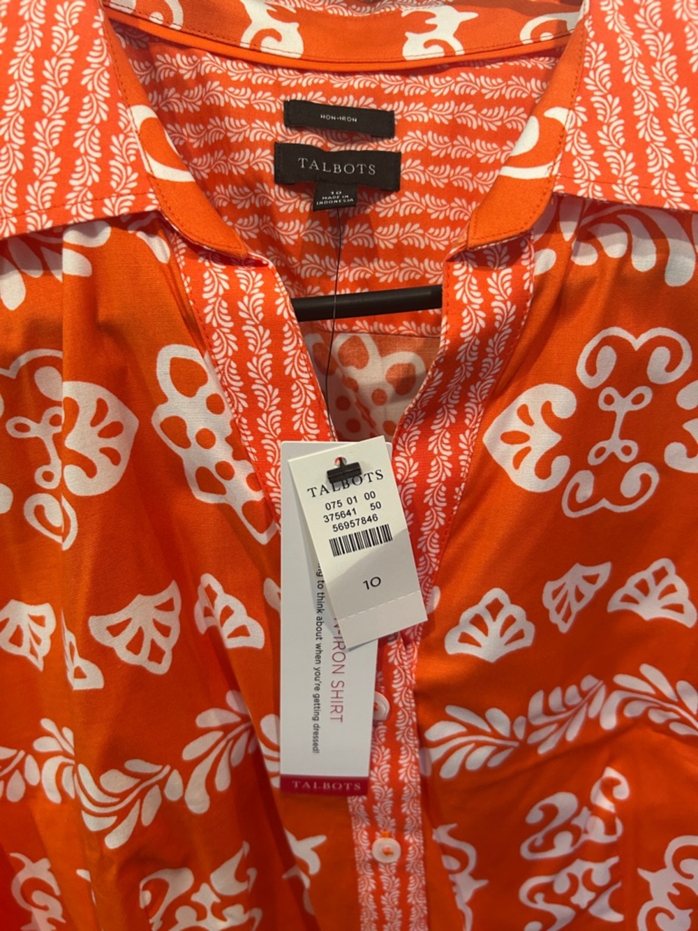 Talbots Bright Orange and White Sleeveless Button-Front Blouse size 10 nwt - Picture 2 of 3